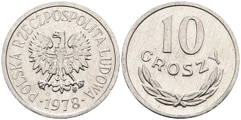 Польша 10 грошей 1978 MW, Народная Республика KM АА47, Parchimowicz 206r алюминий aUNC 4580-628