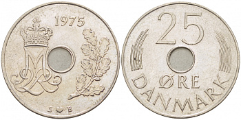 Дания 25 эре 1975 S; B, Маргрете II (1972- ) KM 861.1 медно-никель 3996-934