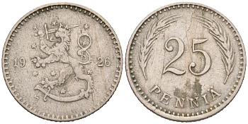 ФИНЛЯНДИЯ 25 ПЕННИ 1926 S KM 25 медно-никель 192-1153