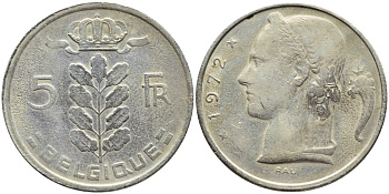 Бельгия 5 франков 1972 Belgique, Бодуэн I (1951-1993) KM 134.1 медно-никель 4110-411
