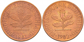 ФРГ 2 ПФЕННИГА 1981 J KM 106a, J.381a сталь плакированная сталь плакированная медьюю 4396-1613
