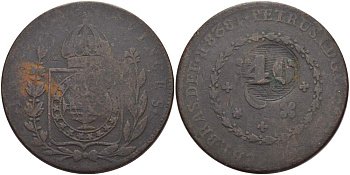 Бразилия 40 рейс 1835 провинция ICO, надчеканка на 80 рейсах 1828R Педро I KM 444.1 медь    4527-1031