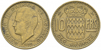 Монако 10 франков 1950 Ренье III (1949-2005) KM 130 алюминиевая бронза 3309-969