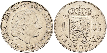 Нидерланды 1 гульден 1967 Юлиана (1948-1980) KM 184а никель 00-00