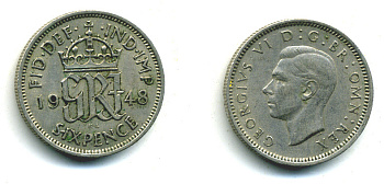 Великобритания 6 пенсов 1948 Георг VI (1936-1952) KM 862, Spink 4105 медно-никель 4383-417