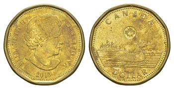 Канада 1 доллар 2013 Елизавета II (1952-2022), утка KM 1255 никель плакированный позолоченной бронзой 4631-826