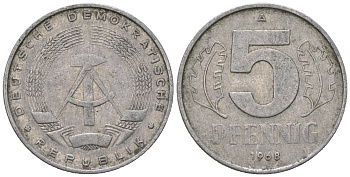 ГДР 5 пфеннигов 1968 А KM 9.1 алюминий 4625-136