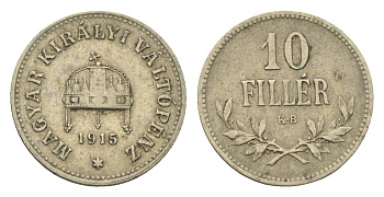 Венгрия 10 филлеров 1915 KB, Франц Иосиф I (1848-1916) KM 494 медь цинк никель 4664-953