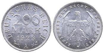 ГЕРМАНИЯ 200 МАРОК 1923 A KM 35, J. 304 алюминий 4380-433