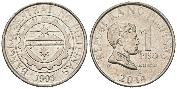 Филиппины 1 писо 2014 KM 269a сталь плакированная никелем 4604-1133