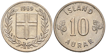 Исландия 10 эйре 1969 KM 10 медно-никель 4564-636