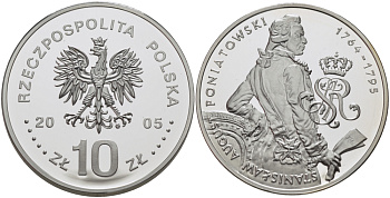 Польша 10 злотых 2005 MW, Станислав Август Понятовский (1764-1795), поясной портрет KM 553 серебро PROOF 1074-8-35