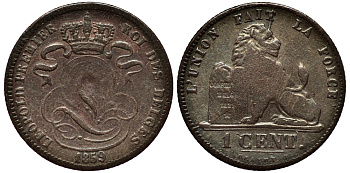Бельгия 1 сантим 1859 BELGES, NARROW RIMS KM 1.2 медь 4127-321