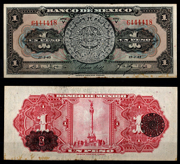 Мексика 1 песо 1945 Pick 38 c бумага 8605-40-2-1