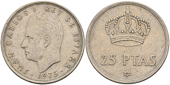 Испания 25 песет 1975 (80) Хуан Карлос I (1975-2014) KM 808 медно-никель 4149-1042