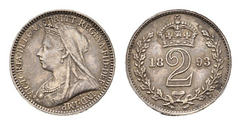 Великобритания 2 пенса 1893 Виктория (1837-1901), Maundy сет KM 776, Spink 3946 серебро PROOFLIKE 603-1532