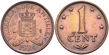 Нидерландские Антилы 1 цент 1974 Юлиана (1948-1980) KM 8 бронза 4169-263