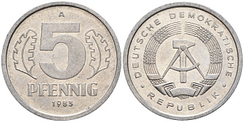 ГДР 5 пфеннигов 1983 A KM 9.2 алюминий 4143-724