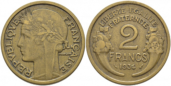 ФРАНЦИЯ 2 ФРАНКА 1934 KM 886 алюминиевая бронза 114-741