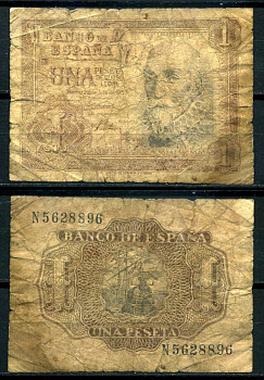 Испания 1 песета 1953 22 июля 1953, Мигель де Санта Круз Pick 144а бумага 7207-45-1-2