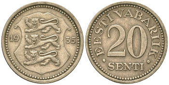 Эстония 20 центов 1935 Республика (1918-1941) KM 17 никель бронза 4615-1123