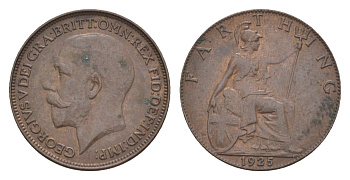Великобритания 1 фартинг 1925 Георг V (1910-1936) KM 808.2, Spink 4060 бронза 4630-1163