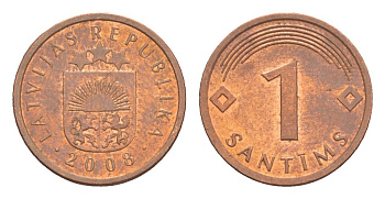 Латвия 1 сантим 2008 KM 15 сталь плакированая медью 3955-1124