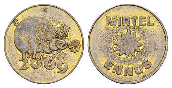 Нидерланды жетон "Mirtel Ennos" 2009 свинья, диаметр 23 мм, вес 4,7 гр медно-никель 4656-426