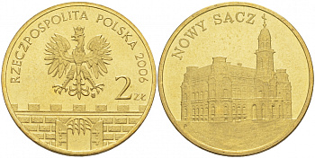 Польша 2 злотых 2006 MW, серия польские города, Новы-Сонч (NOWY SAGZ) KM 573 латунь UNC 69-1045