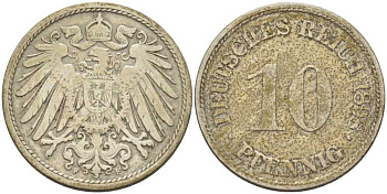 ГЕРМАНИЯ 10 ПФЕННИГОВ 1898 F KM 12, J. 13, Weege 8 медно-никель 261-1312