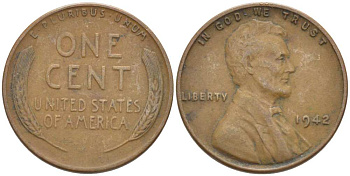США 1 ЦЕНТ 1942 ЛИНКОЛЬН KM 132 бронза 218-432