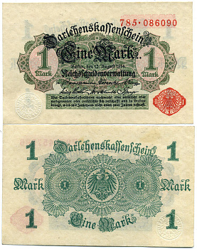 Германия 1 марка 1914 серия 785 Pick 50, Розенберг 51 b бумага аUNC 450-20-1