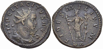 Римская Империя аврелианиан 276 Тацит FIDES MILITVM Лугдун Good Very fine RIC 27 бронза 1073-17-23