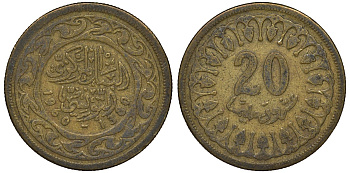 Тунис 20 миллимов 1960 АН1380, республика KM 307 латунь 4122-447