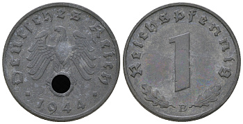 Германия 1 рейхспфенниг 1944 B KM 97, J. 369 цинк 4668-1154