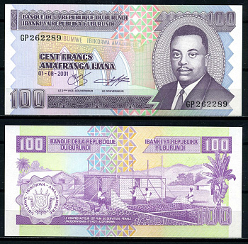 Бурунди 100 франков 2001 Кронпринц Луи Рвагасоре, строительство дома Pick 37 c бумага UNC (пресс) 6317-35-3-2