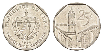 Куба 25 сентаво 1994 площадь в Тринидаде KM 577.1 сталь плакированная никелем 4646-414