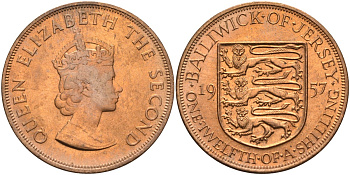 Джерси 1/12 шиллинга 1957 Елизавета II (1952-2022) KM 21 бронза aUNC 4367-325