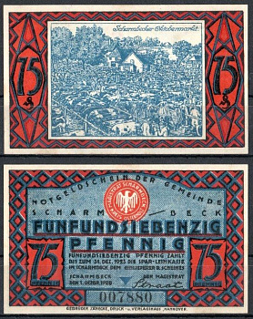 Шармбек (Пруссия, Ганновер) 75 пфеннигов 1920 Mehl Grabowski 1173.2a бумага UNC (пресс) 7553-21-3-1