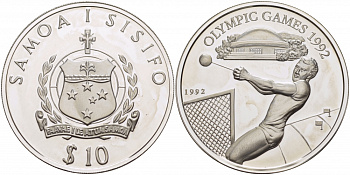 Самоа 10 тала 1992 XXV Олимпийские игры в Барселоне 1992 года, метание молота KM 86 серебро PROOF 04-136-41