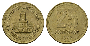 Аргентина 25 сентаво 1992 ратуша Буэнос-Айреса KM 110.1 алюминиевая бронза 4571-714