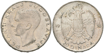 Югославия 20 динаров 1938 Петр II (1934-1945) KM 23 серебро 4177-744
