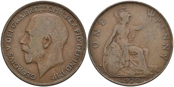 Великобритания 1 пенни 1920 Георг V (1910-1936) KM 810, Spink 4051 бронза 4572-1241