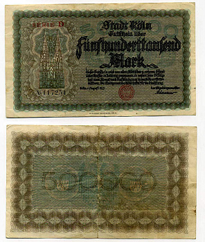 КЁЛЬН 500000 МАРОК 1922 НОТГЕЛЬД, КЁЛЬСКИЙ СОБОР, СЕРИЯ D бумага 7146-34-2-1