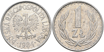 ПОЛЬША 1 ЗЛОТЫЙ 1984 MW KM 49.1 алюминий 4591-714