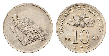 Малайзия 10 сенов 1997 KM 51 медно-никель UNC 4588-425