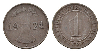 Германия 1 рентенпфенниг 1924 J KM 30, J. 306 бронза 4696-611