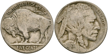 США 5 центов 1926 индеец, бизон KM 134 медно-никель 4135-432