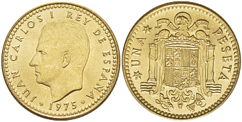Испания 1 песета 1975 (79) Хуан Карлос I (1975-2014) KM 806 алюминиевая бронза UNC 216-421