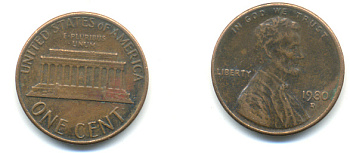 США 1 цент 1980 D, Авраам Линкольн KM 201 медь цинк 86-118